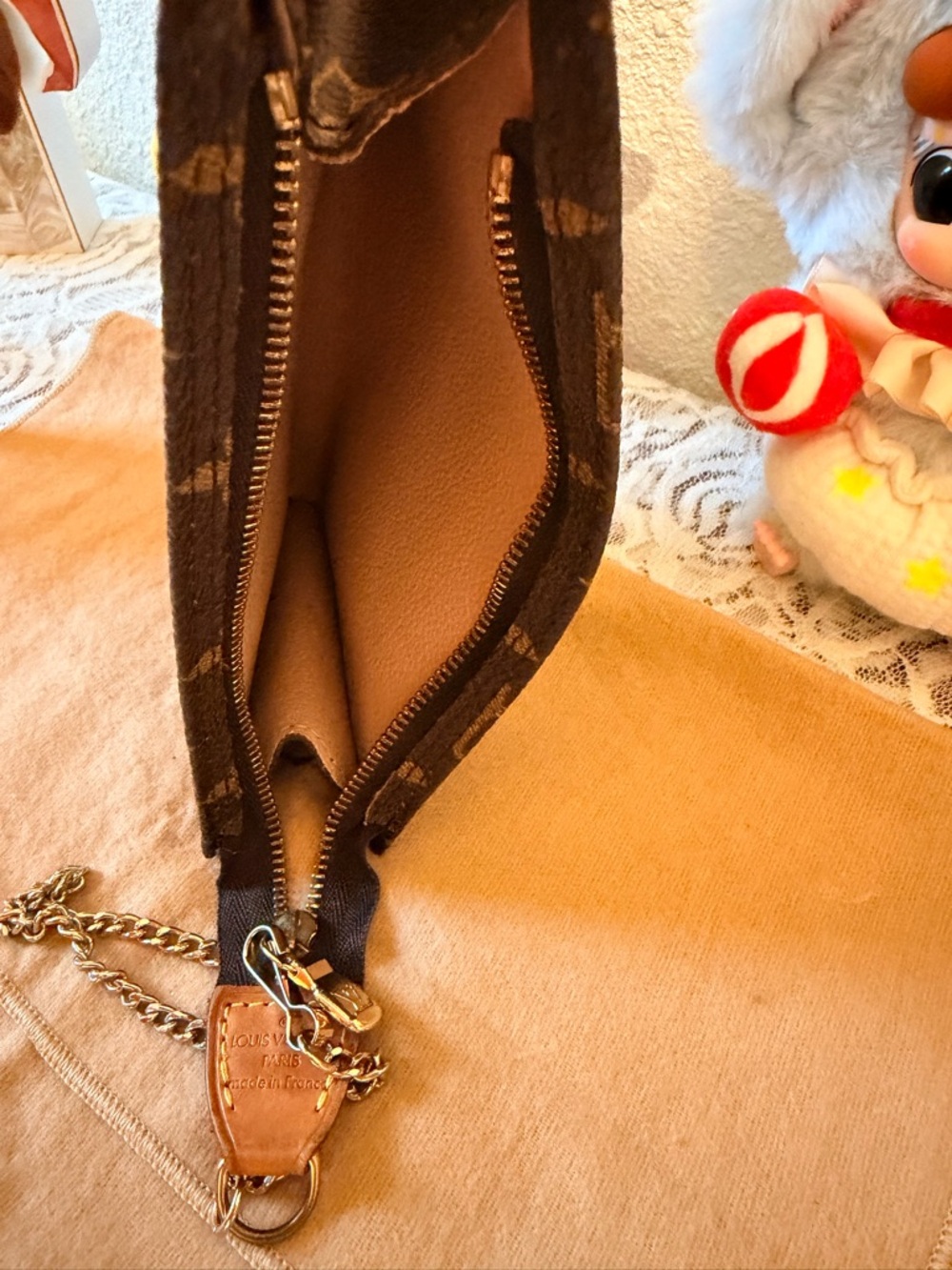 Louis Vuitton Brown Monogram Canvas Wristlet Pouch with Gold Chain - Picture 5 of 7